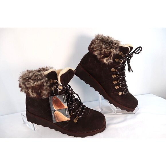 BearPaw  Dark Brown Suede Winter Hiking Ankle Boots with Lace Up Design Size 10 - Picture 2 of 8
